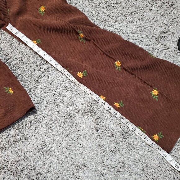 Cider Women's Brown Corduroy Floral Embroidered Wide-Leg Overalls - Small - Picture 6 of 7